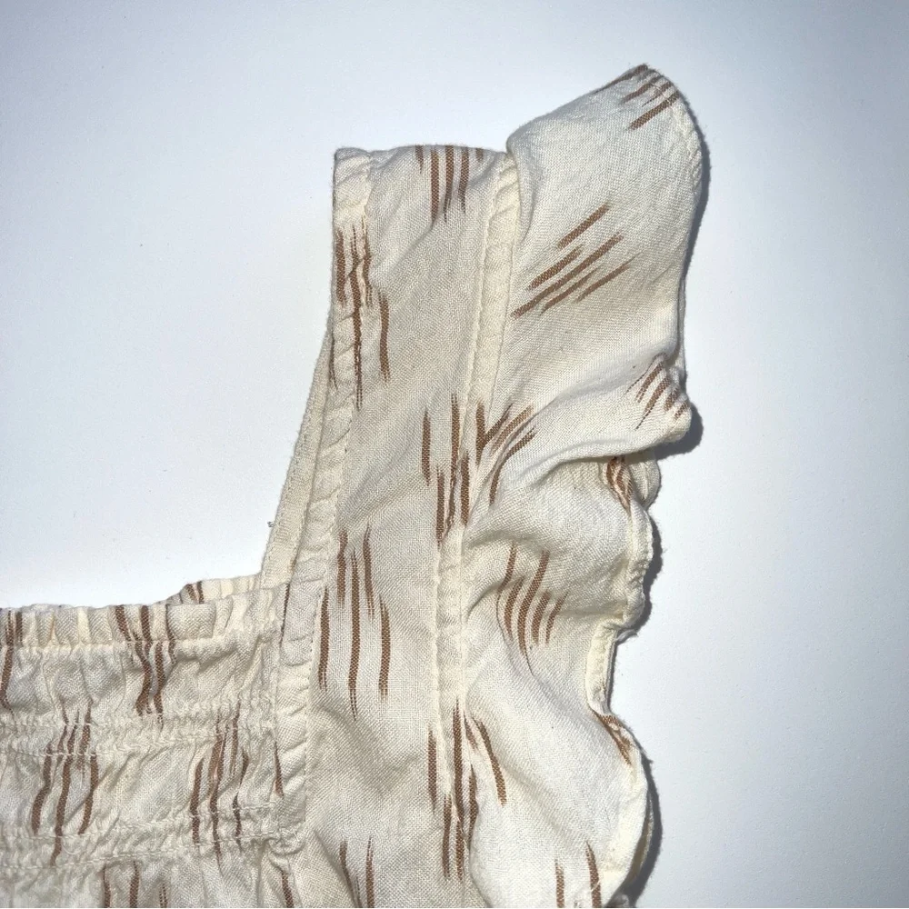 Madewell Cream Smocked Ruffle Straps Tank Top In Ikat Sz M - Picture 5 of 12